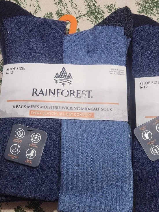 Rainforest Moisture Wicking Mid-Calf Socks Men's 12 Pair New - Picture 3 of 5